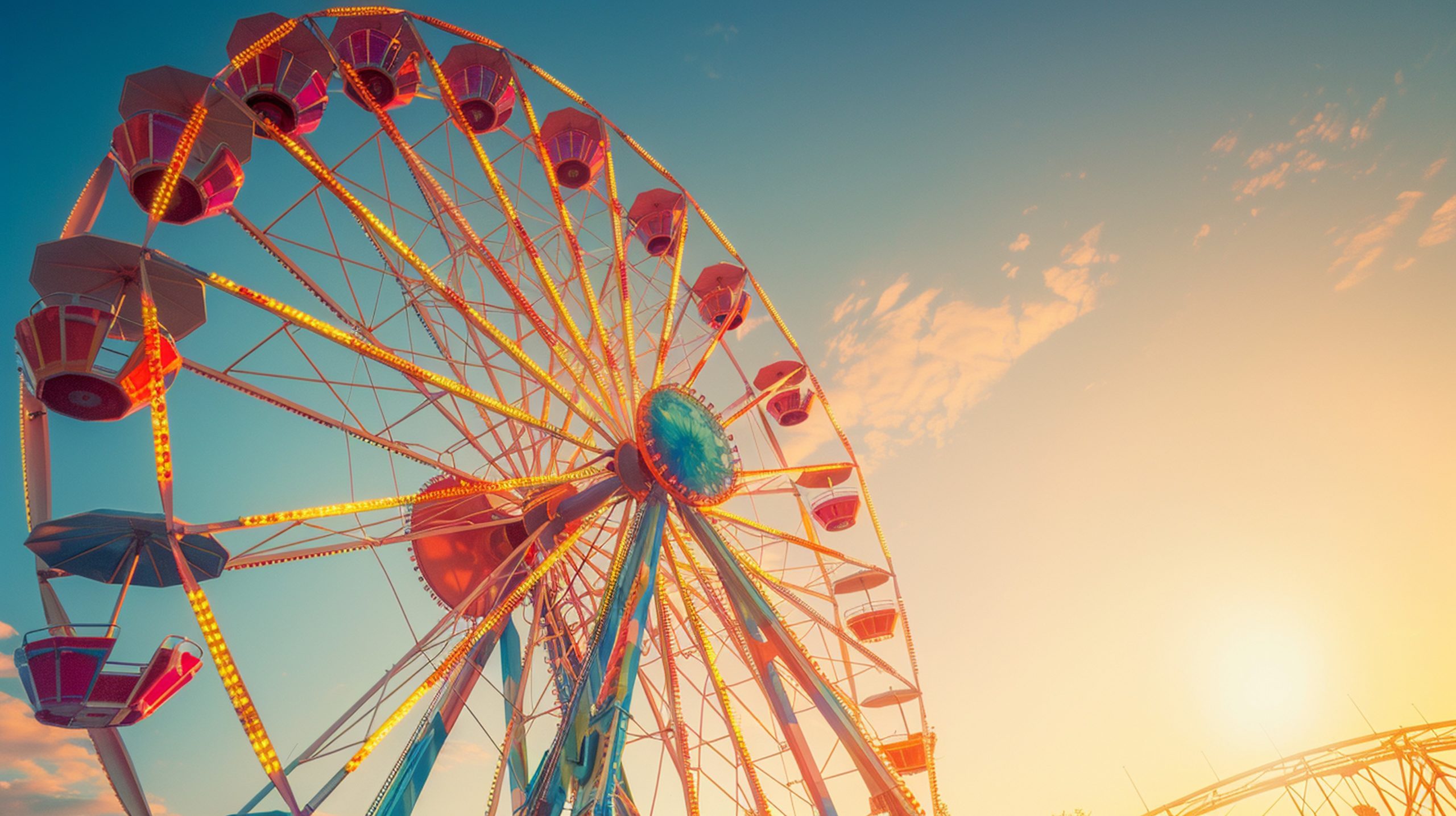 golden hour ferris wheel sunset amusement park